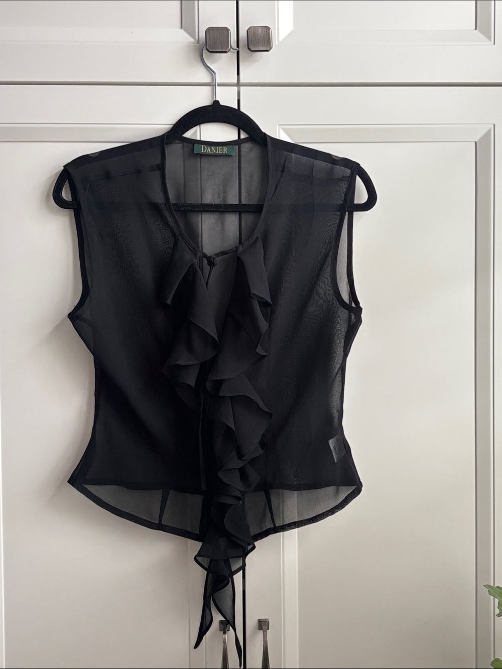 Danier Black Sheer Ruffle Front Sleeveless Blouse